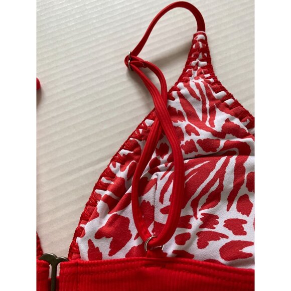 Women's Red Crochet Lace Bikini Top With Adjustable Straps Beach Hippie Boho Y2K - Picture 7 of 7
